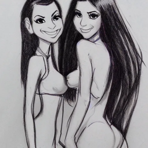 Prompt: milt kahl sketch of victoria justice with kim kardashian body