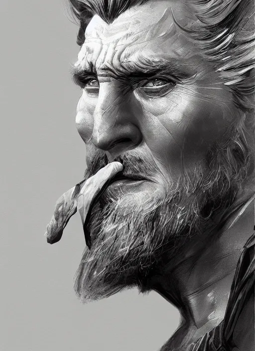 Image similar to frontal Portrait of Kirk Douglas film star, marvel comics, dark, intricate, highly detailed, smooth, artstation, digital illustration by Ruan Jia and Mandy Jurgens and Artgerm and Wayne Barlowe and Greg Rutkowski and Frank Frazetta