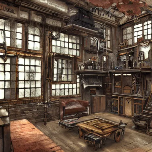 Prompt: steampunk house style of hideo miyazaki