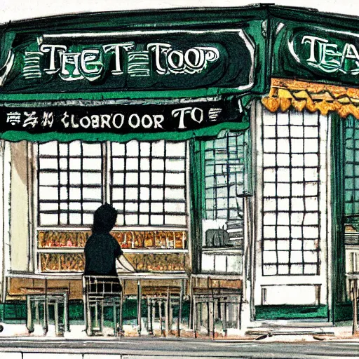 Image similar to the tea shop on the corner, a scene drawn by Makoto Shinkai