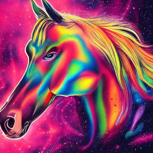 Image similar to psychedelic portrait of a horse in space, concept art, highly detailed