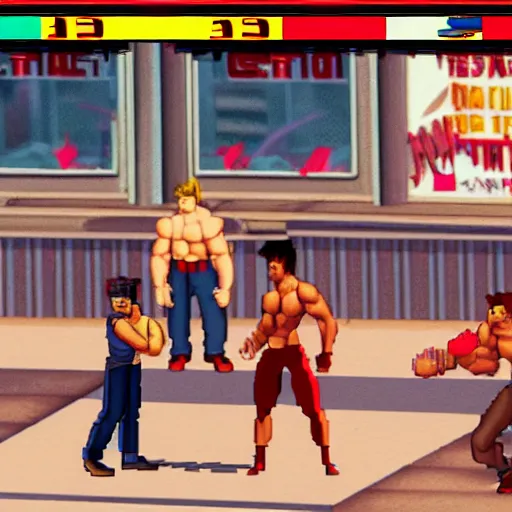 Prompt: a screenshot of final fight the videogame movie, 3 5 mm lens