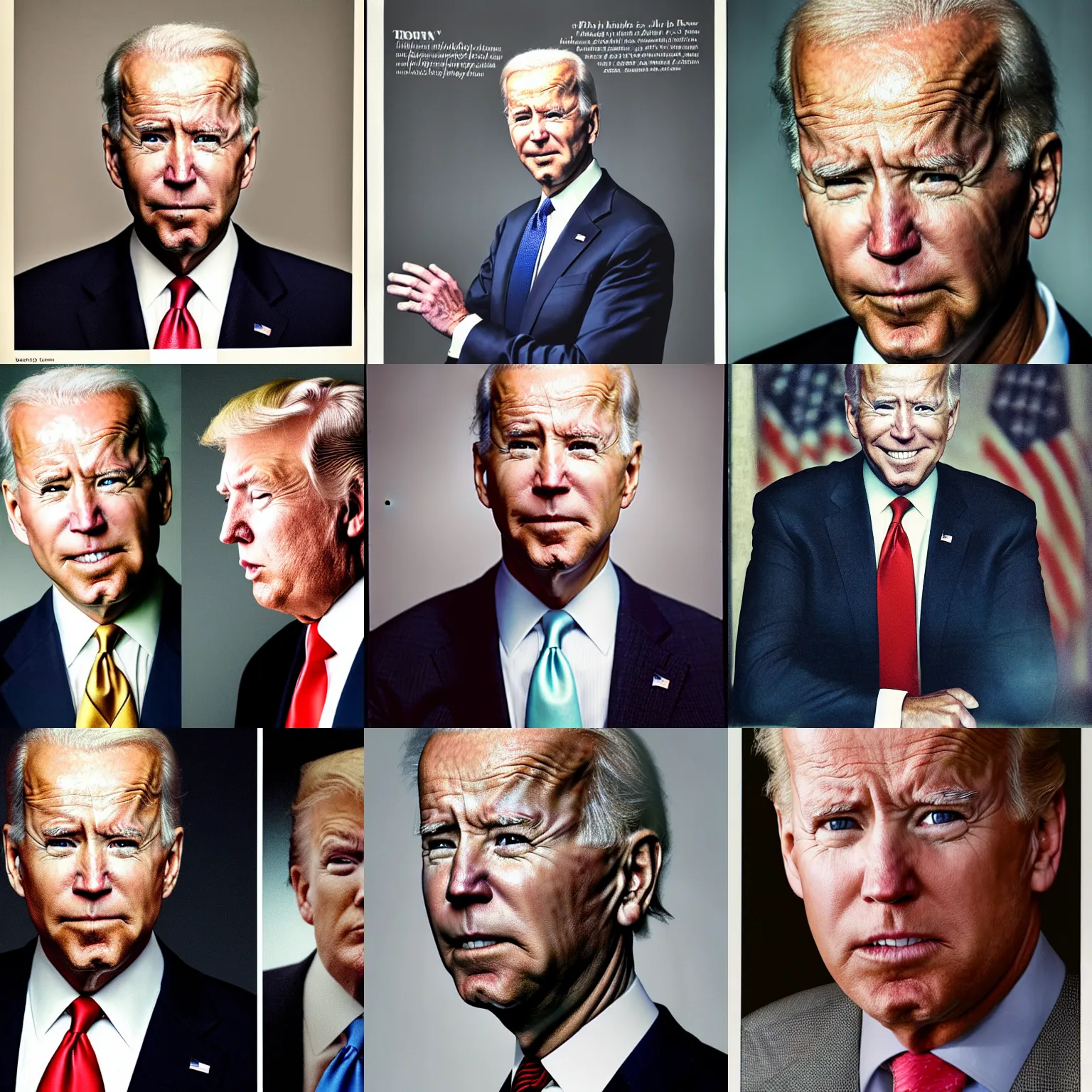 Prompt: hybrid!!!!!! portrait joe biden donald trump headshot photo by annie leibovitz