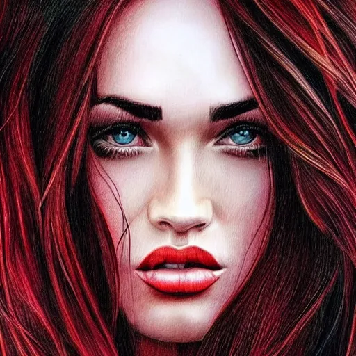 Prompt: “Beautiful Megan Fox Red pencil paintings, ultra detailed portrait, 4k resolution”