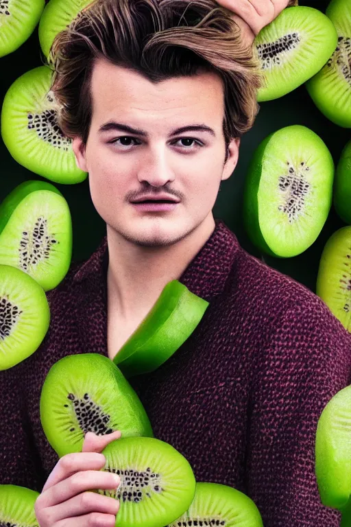 Image similar to 📷 joe keery made of kiwi fruit 🥝, made of food, head portrait, dynamic lighting, 4 k