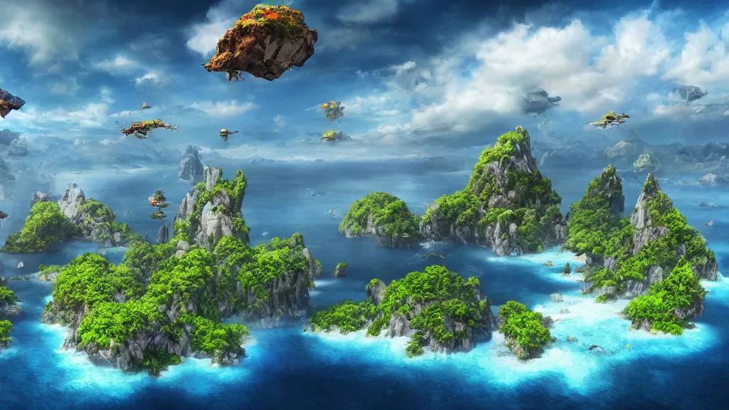 Prompt: low wide angle shot of fantasy micro world islands suspended in the air, like in the Avatar movie, fantasy artwork, very beautiful scenery, hd, hdr, cinematic 4k wallpaper, 8k, ultra detailed, high resolution, artstation