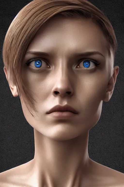 Image similar to robot with human face, female head, woman human face, human face realistic, human head, cyborg frame concept, cyborg by ales-kotnik, sci-fi android female