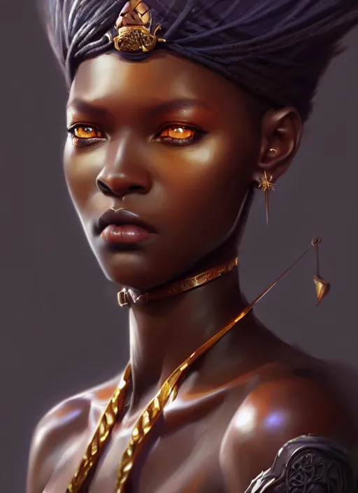 Image similar to character concept art of a dark fantasy african ameircan female, key visual, realistic shaded perfect face, fine details, dystopian environment and background, by stanley artgerm lau, wlop, rossdraws, james jean, andrei riabovitchev, marc simonetti, and sakimichan, trending on artstation