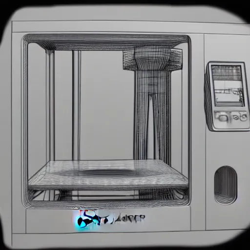 Prompt: pencil sketch of never seen before 3 d printer