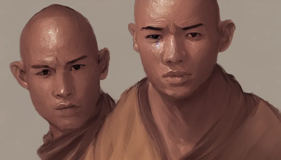 Prompt: concept art of a monk by jama jurabaev, trending on artstation, high quality, brush stroke, for aaa game