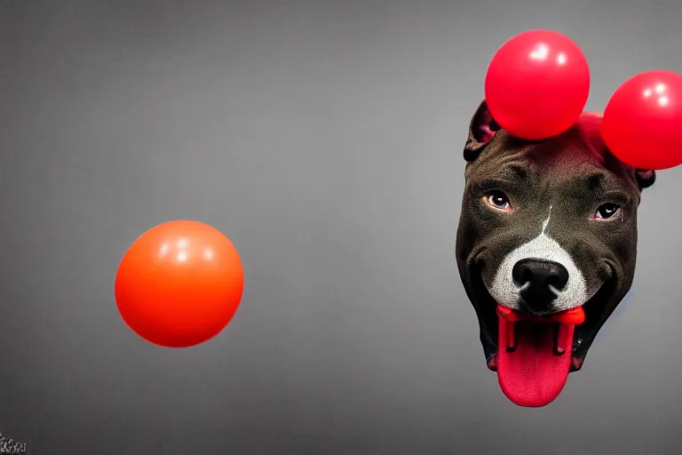 Prompt: an angry pit bull wearing clown makeup and a red rubber nose, 4 k, hdr color