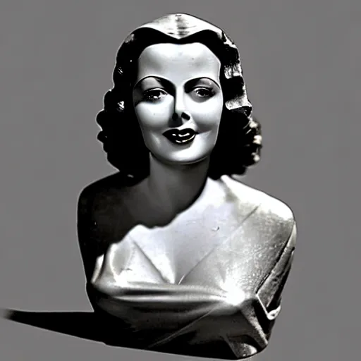 Image similar to antique sculpture of hedy lamarr, she is smiling