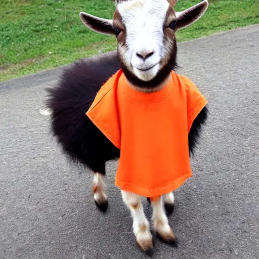 Image similar to cute goat wearing orange inmate clothes