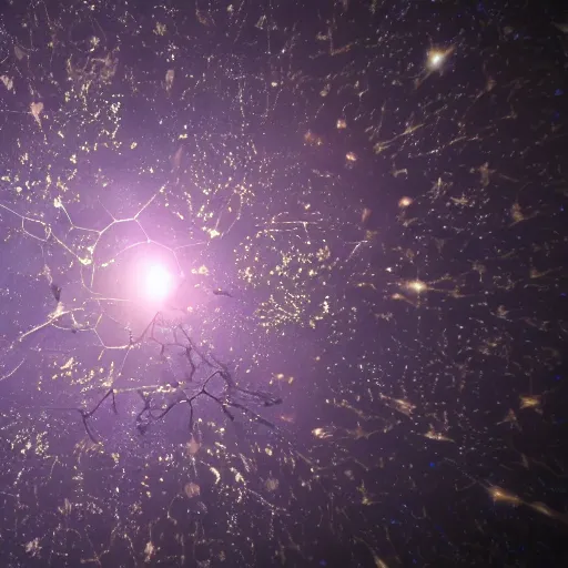 Image similar to army of interconnected neurons made of steel in space with hubble background, vray, 5 5 mm