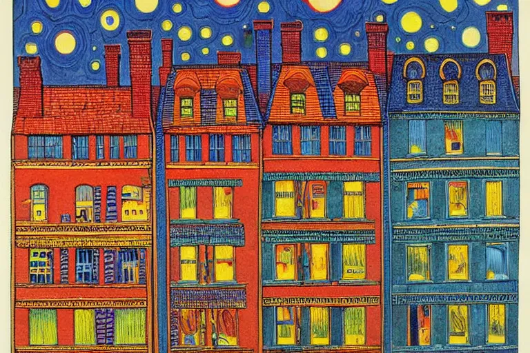 Image similar to Colorful haunted tenements of the industrial revolution by Louis Wain (1920)