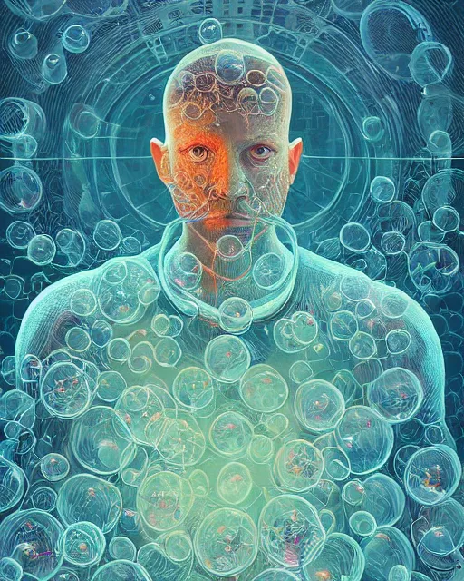 Prompt: highly detailed vfx portrait of floating bubbles, global illumination, detailed and intricate environment by james jean, liam brazier, petros afshar, victo ngai and tristan eaton