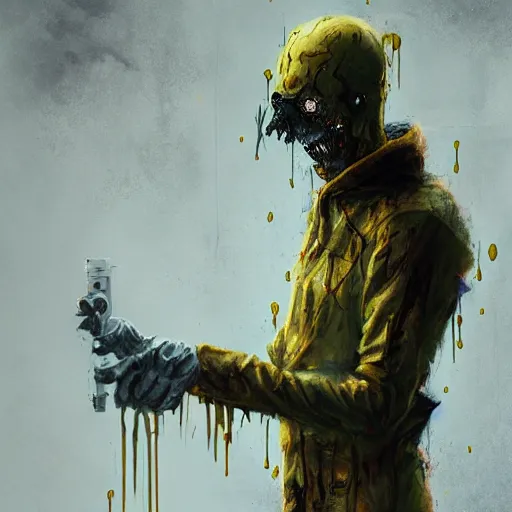 Image similar to bloody hazmat suit zombie, sinister by Greg Rutkowski