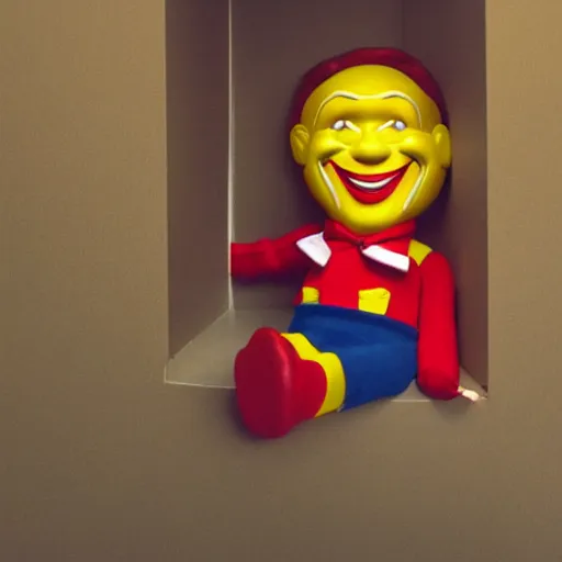 Prompt: Ronald McDonald smiling in a liminal space