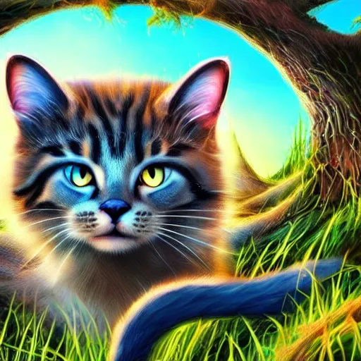 Prompt: a stunning screenshot of a mythical cat giant, stunning digital art, digital masterpiece, beautiful scenery, highly detailed