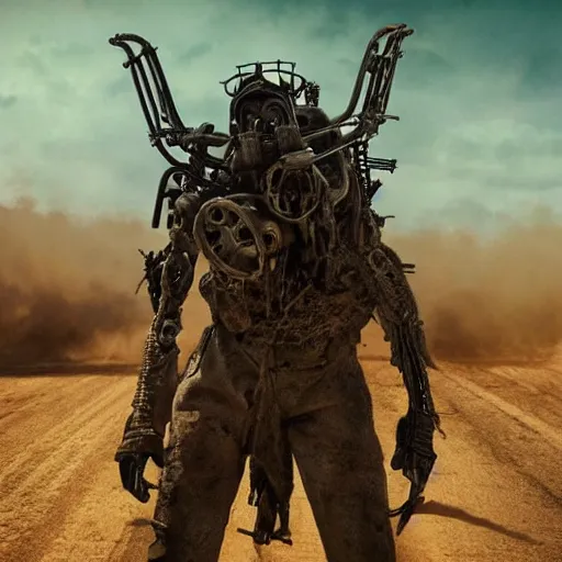 Image similar to ant humanoid, post-apocalyptic, mad max style, top cinematic lighting , cinematic mood, very detailed,