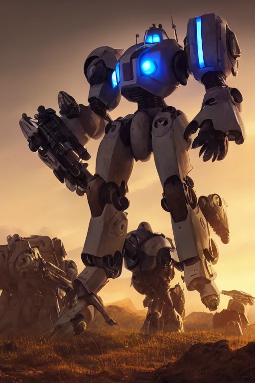 Image similar to mechwarrior 5 : mercenaries mech megaman transformer robot boss tank engine game octane render, 4 k, hd 2 0 2 2 3 d cgi rtx hdr style chrome reflexion glow fanart, global illumination ray tracing hdr fanart arstation by ian pesty by jesper ejsing pixar and disney unreal zbrush central hardmesh