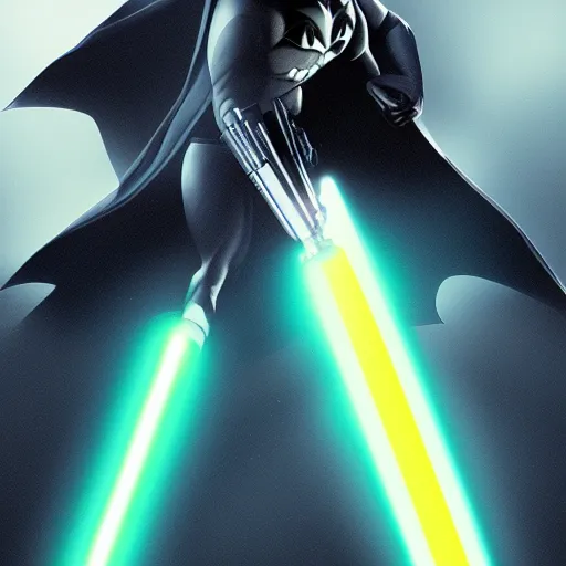 Prompt: Batman using a lightsaber, hyperdetailed, artstation, cgsociety, 8k