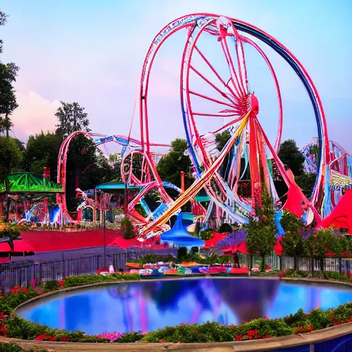 Image similar to theme park with a dreamlike atmosphere