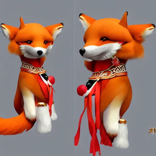 Image similar to cute fumo plush of the fox priestess of the jungle temple, canine shrine maiden, vray