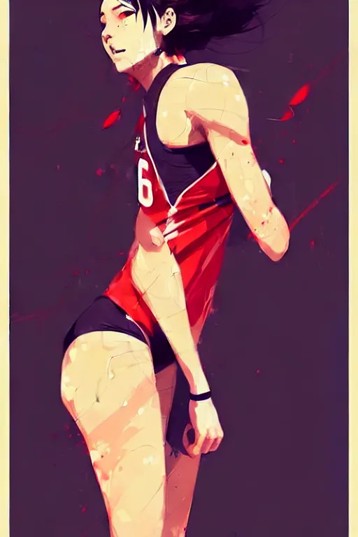 Image similar to a ultradetailed beautiful panting of a female volleyball player, by conrad roset, greg rutkowski and makoto shinkai, trending on artstation