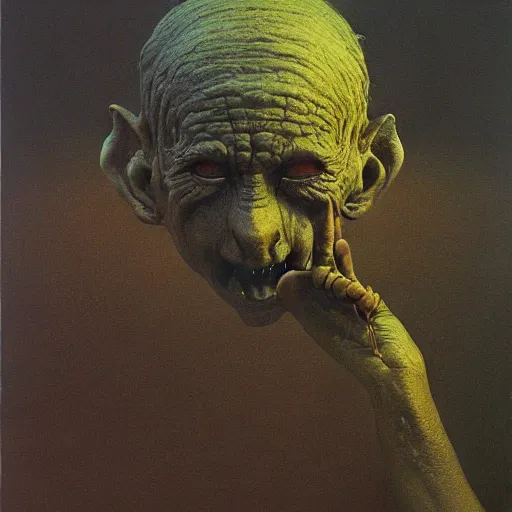 Prompt: Zdzisław Beksiński painting of a goblin