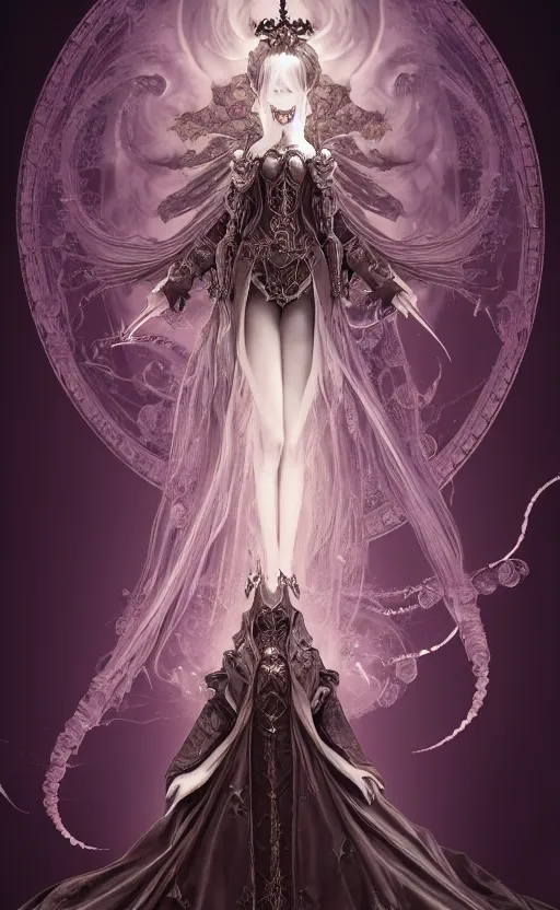 Prompt: alchemy imperial princess knight gothic girl. intricate, centered, amazing composition by amano yoshitaka, by rembrandt, digital art, digital painting, artstation trending, unreal engine, fractal flame, transparent jellyfish