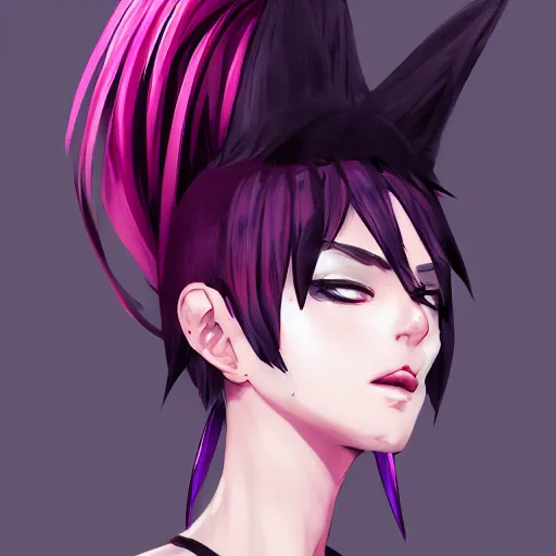 Image similar to full headshot portrait of anime woman with pink mohawk punk, digital art, drawn by WLOP, by Avetetsuya Studios, anime manga panel, trending on artstation, wearing a plaid shirt