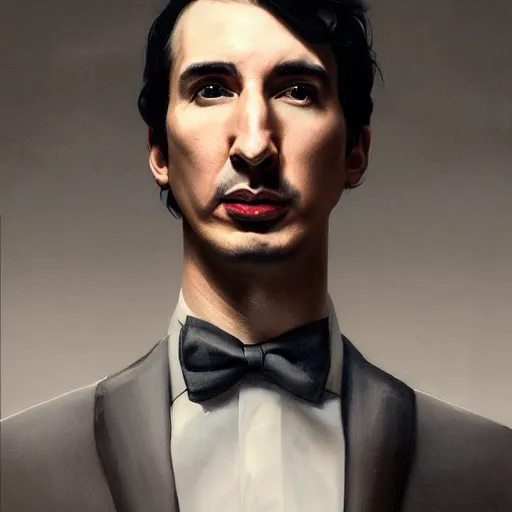 Image similar to painting of both john oliver and adam driver together, john oliver, adam driver, full body, elegant, beautiful, highly detailed, centered, dark, smokey, digital painting, concept art, smooth, sharp focus, illustration, deviant art, art by greg rutkowski, karol bak and peter mohrbacher