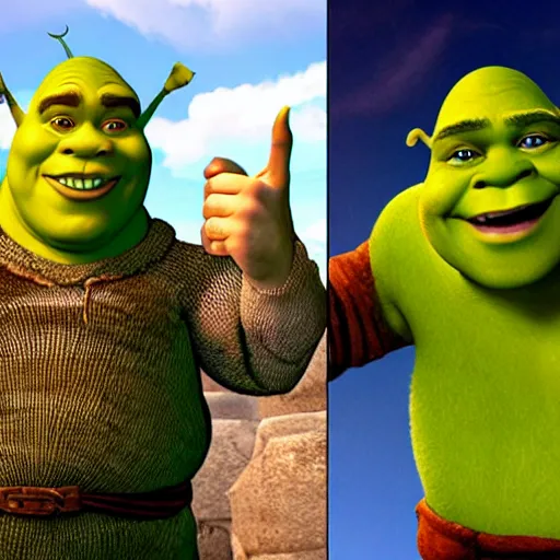 Image similar to shrek dressed as a wizard