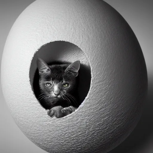 Prompt: a cat hatching from an egg, studio lighting, photorealistic, 4 k, 9 5 5 5