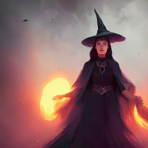 Prompt: Portrait of a gorgeous witch surrounded by magic and energy, sharp, 4k, cinematic lighting, in the style of Greg Rutkowski and James Gurney