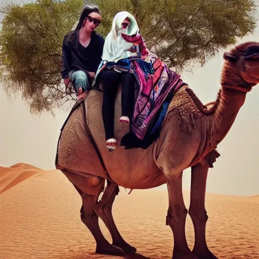 Image similar to billie eilish riding a camel