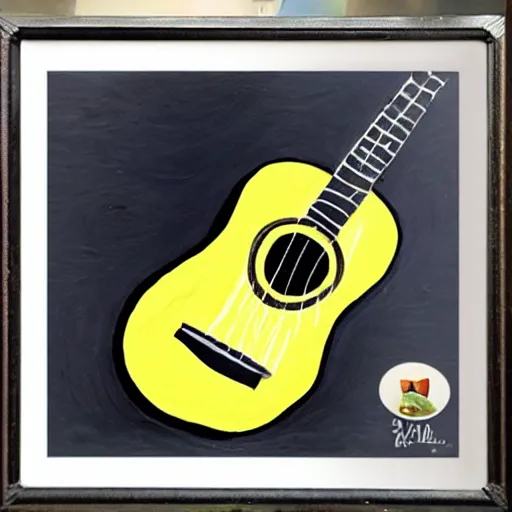 Image similar to avocado ukulele painted by caravaggio