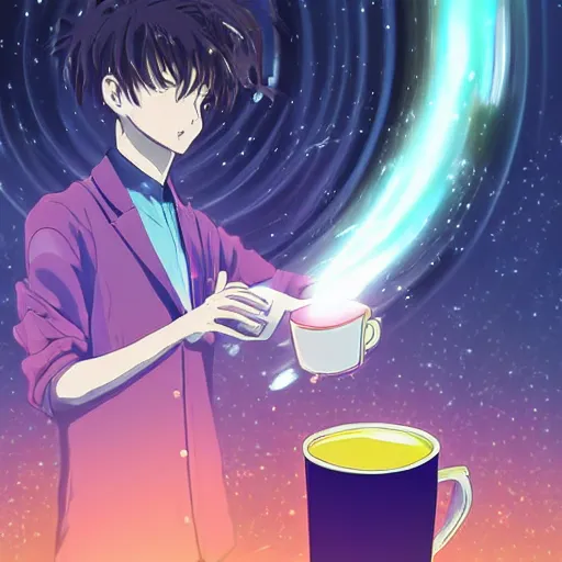 Prompt: 4k_digital_art_surreal_anime_of_an_anime dude_drinking_a_cup_of_cosmic_energy_bright_light