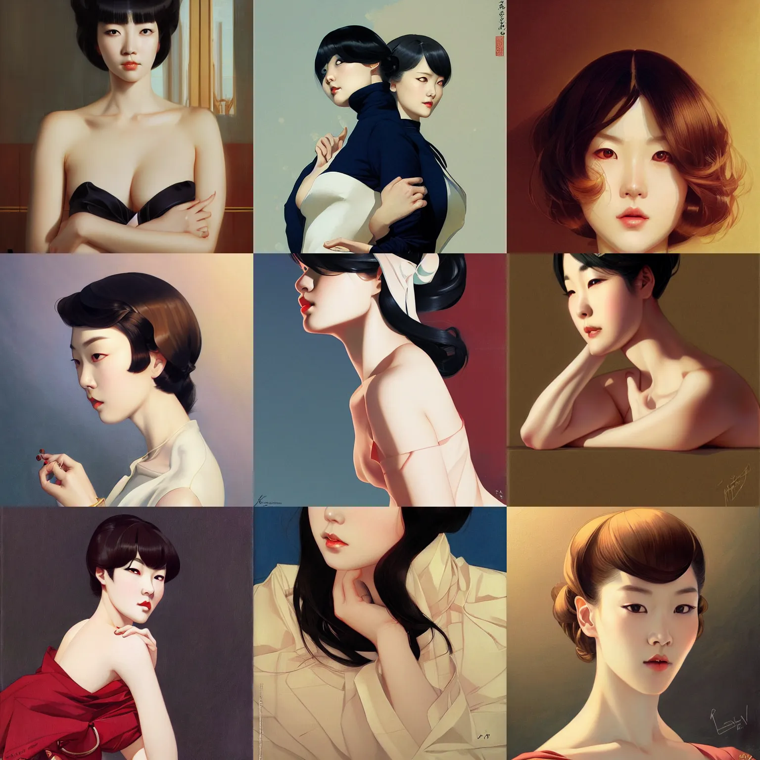 Prompt: lee jin - eun by, j. c. leyendecker, ilya kuvshinov, karol bak, rule of thirds, seductive look, beautiful