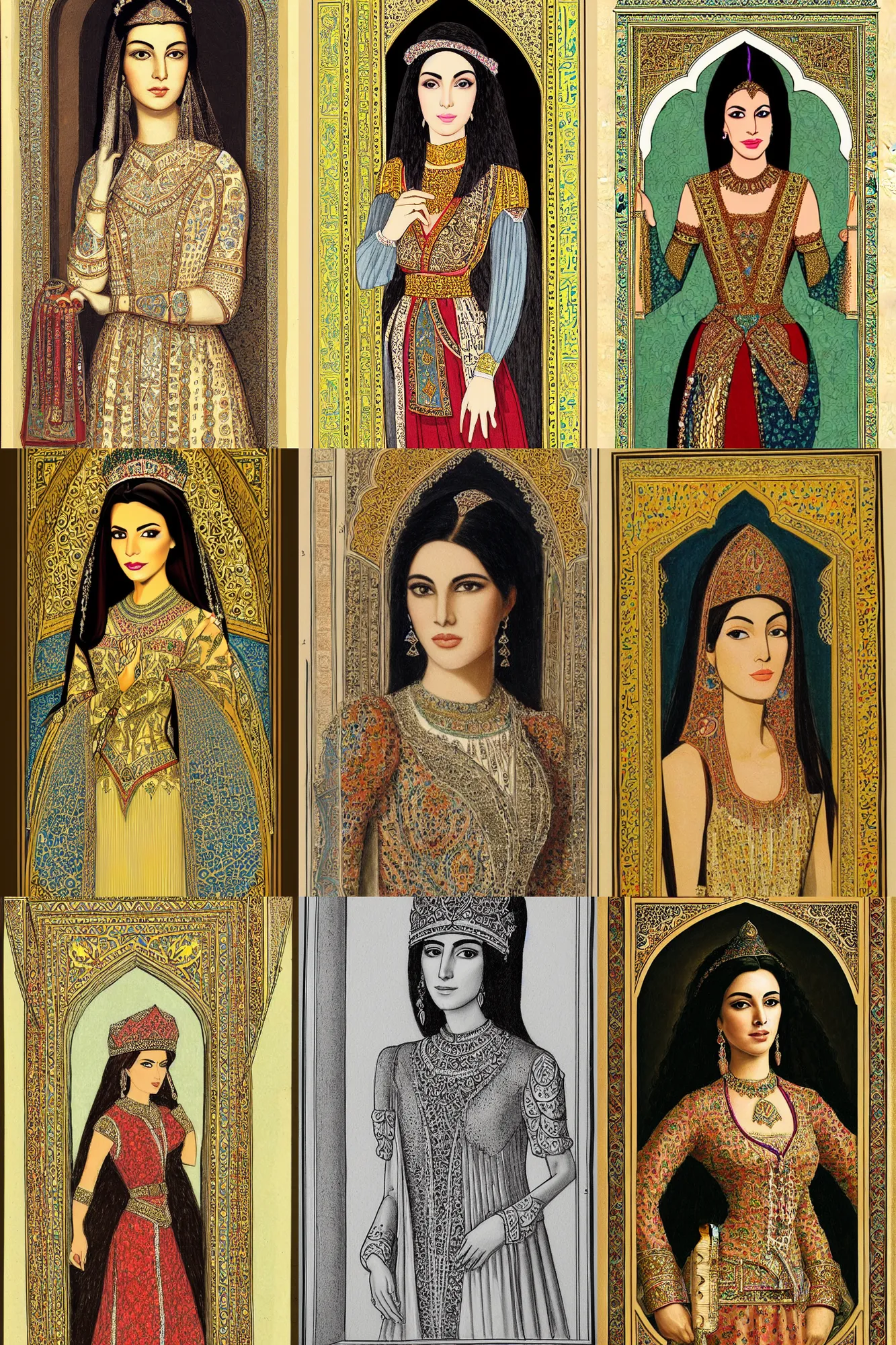 Image similar to Portrait of a Persian Princess who is an architect, beautiful princess, architect, plan of persian building