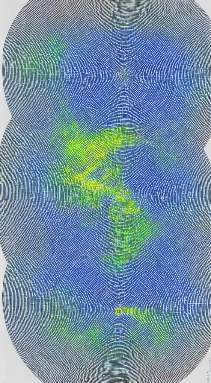 Prompt: a cymatic sound pattern blending with an atmospheric jet stream diagram of planet earth, weather report style, satelite imagery, whole earth, margaret watts hughes, 8 k