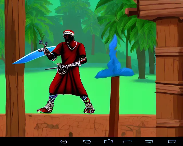 Image similar to screenshot of a crips gang member in the two dimensional browser game swords and sandals ( 2 0 0 5 ), ( ( cartoon ) ), whiskeybarrel studios, higly detailed, high quality