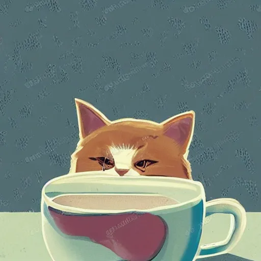 Prompt: a beautiful cat is drinking coffee