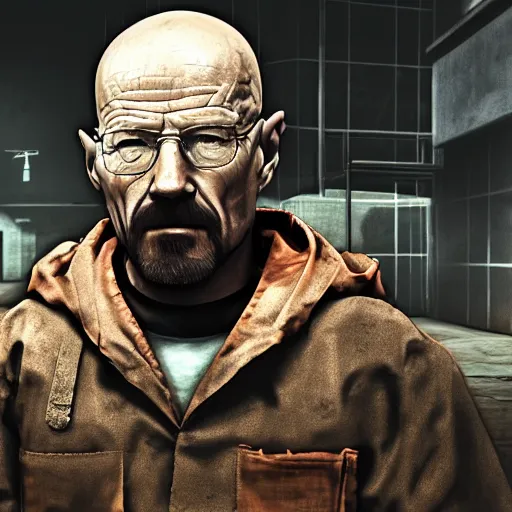 Image similar to Walter White in the Call of Duty Modern Warfare 2 map Rust, high resolution award winning photo, trending on artstation, 8k, MW2 Rust