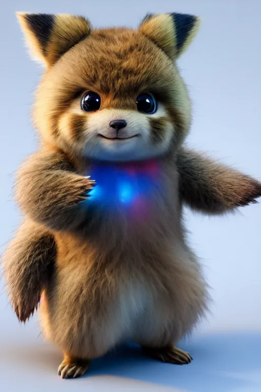 Prompt: high quality 3 d render hyperrealist very cute multicolor fluffy! cyborg!!! quokka hybrid, highly detailed body tech wires, vray smooth, in the style of detective pikachu, hannah yata charlie immer, dramatic blue light, low angle, uhd 8 k, sharp focus