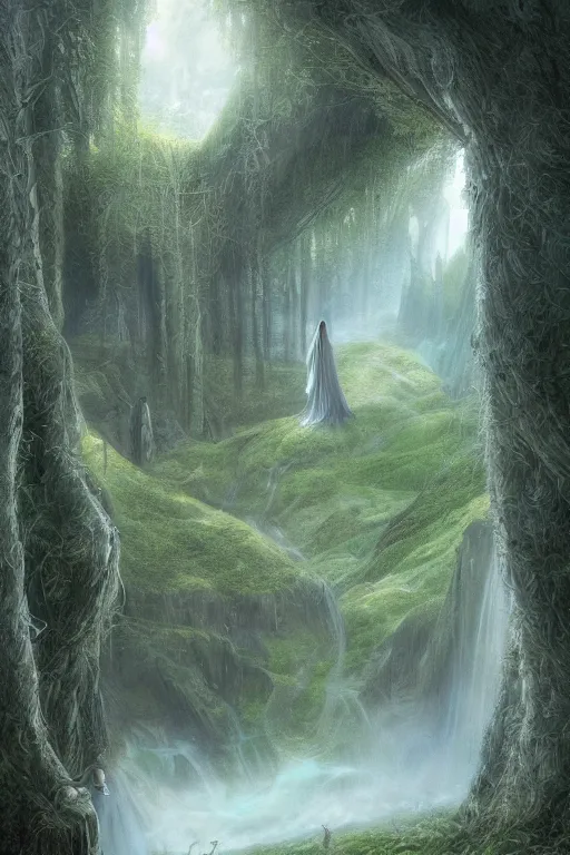 Prompt: Galadriel's glade, detailed matte painting, cinematic, Alan Lee, Artstation