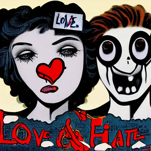 Prompt: love and hate, digital art, 1 9 8 0 s