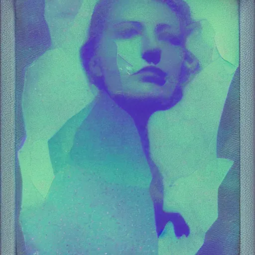 Image similar to polaroid of a beautiful mineral in a dream, collage, reflection, double exposure, gradient, pareidolia, chromatic aberration, cinematographic