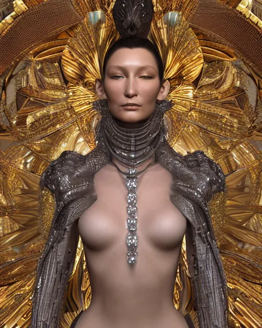 Image similar to a highly detailed metahuman 4 k close up render of an alien goddess bella hadid monument seraphim in iris van herpen dress schiaparelli in diamonds crystals swarovski and jewelry iridescent in style of alphonse mucha gustav klimt trending on artstation made in unreal engine 4